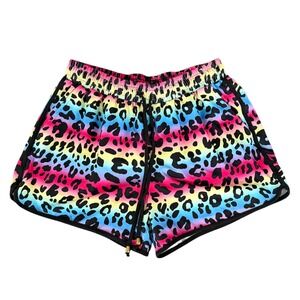 Jess Lea Rainbow Leopard Print Athletic Shorts Womens Size L Colorful 90s Style